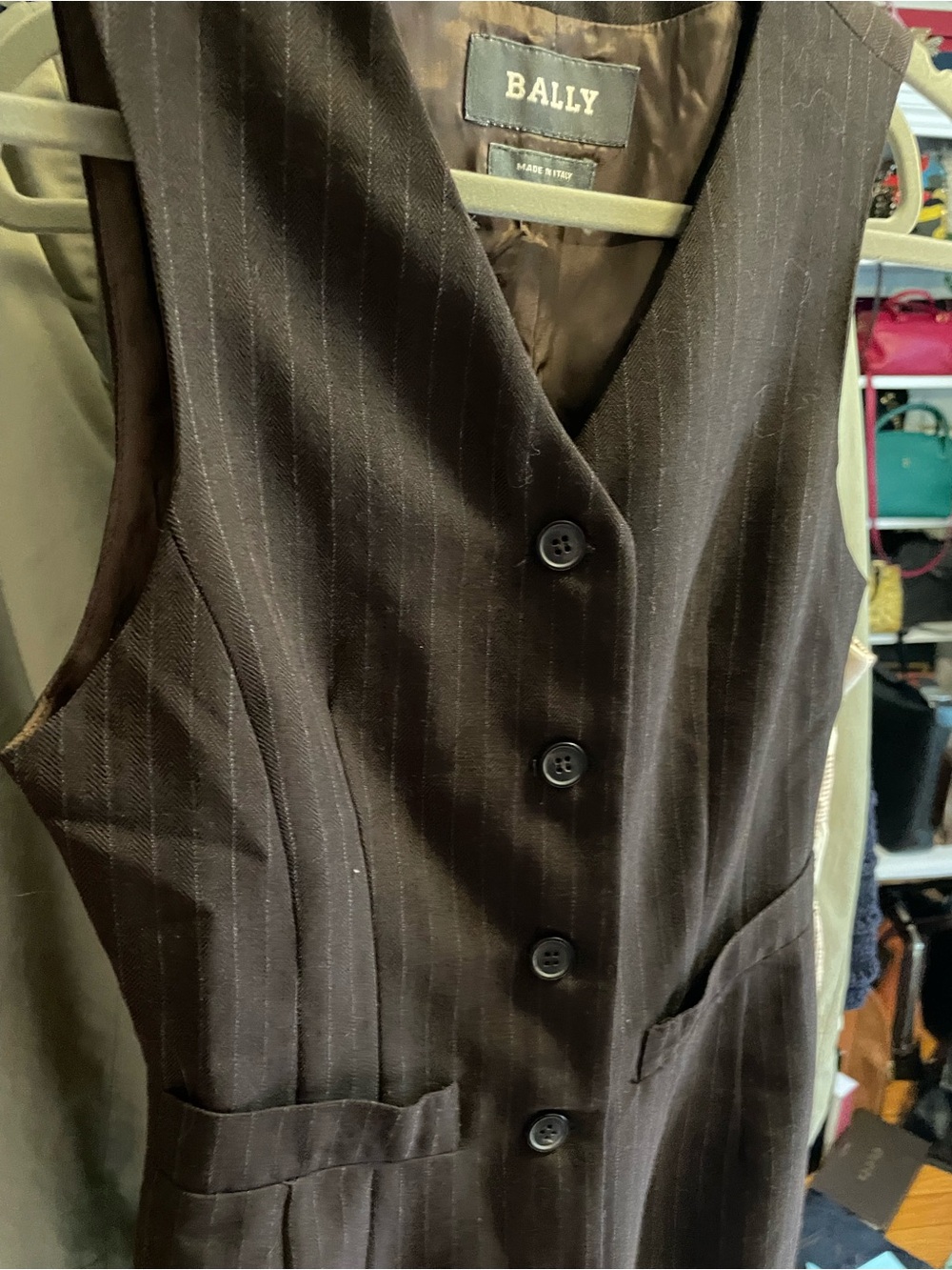 Bally Brown Pinstripe Button-Front Midi Dress - Picture 9 of 13